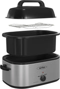 Sunvivi Electric Roaster,28 Quart Roasting Oven with Self-Basting Lid Removable Pan,Turkey Roaster Oven with 150 to 450F Temperature Control Cool-Touch Handles, Sliver