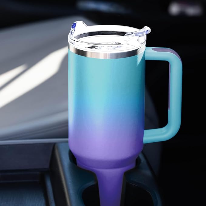 40 oz Tumbler with Handle and Straw Lid Insulated Tumblers Cups with Lids Straws Double Wall Vacuum Stainless Steel 40oz Tumbler Travel Mug Gifts for Men Women Him Her (Ocean Dream)
