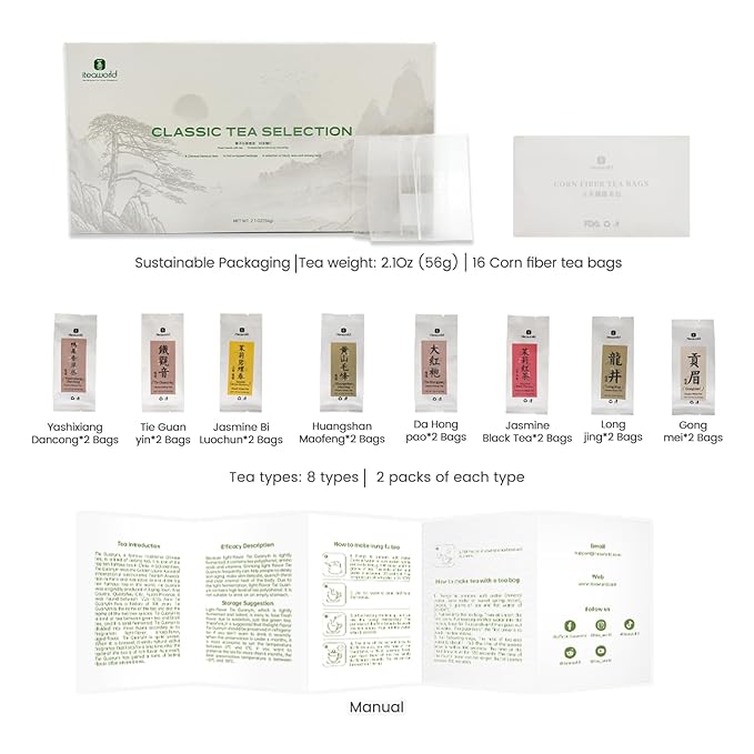iTeaworld Loose Leaf Tea Sampler Chinese Tea Samplers, 8 Flavors Oolong Tea and Black Tea With Mediumly Caffeinated, High Mountain Tea, Sugar Free for Health Come with 20 Tea Bags, 2.1oz