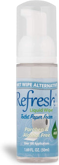 Refresh Liquid Wipe Toilet Paper Foam | Eco-Friendly Flushable Wet Wipe Alternative for Sensitive Skin | Cleanses and Soothes with Witch Hazel and Aloe | Plumbing Safe | Alcohol Free | 50ml