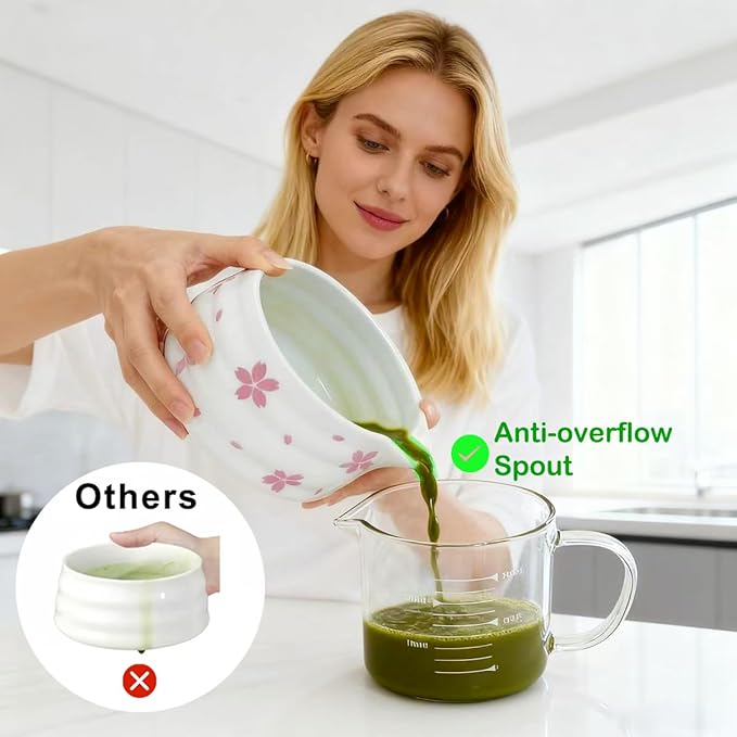 Cute Japanese Matcha Set of 5 Cherry Blossom,Matcha Whisk Set Sakura - Matcha Kit for Making Green Tea-Matcha Tools -Matcha Powder Kit-Starter Gift Set for Tea Lovers-Bowl and Whisk Holder Ceremonial