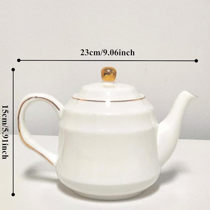 Strengthen Porcelain Teapot, 32oz Coffee Pot Ceramic Teapot- Stripe Design (White)