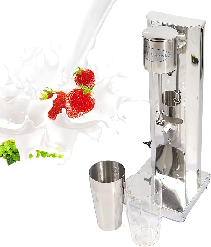 Electric Milk shaker 18000RMP Single Head Stand Mixer 180W 110V Commercial Stainless Steel Drink Mixer Machine 650ml Smoothie Malt Blender w/1Pcs PP Cup (Single Head)