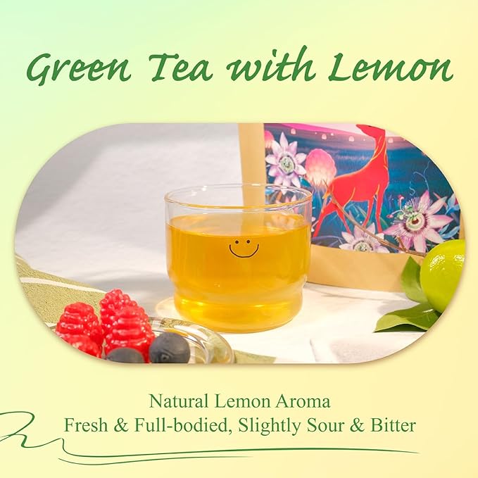 WT WEETEE Green Tea with Lemon, 100 Count Lemon Green Tea Bags, Flavored Green Leaves with Lemonpeel Lemongrass Lemonbalm