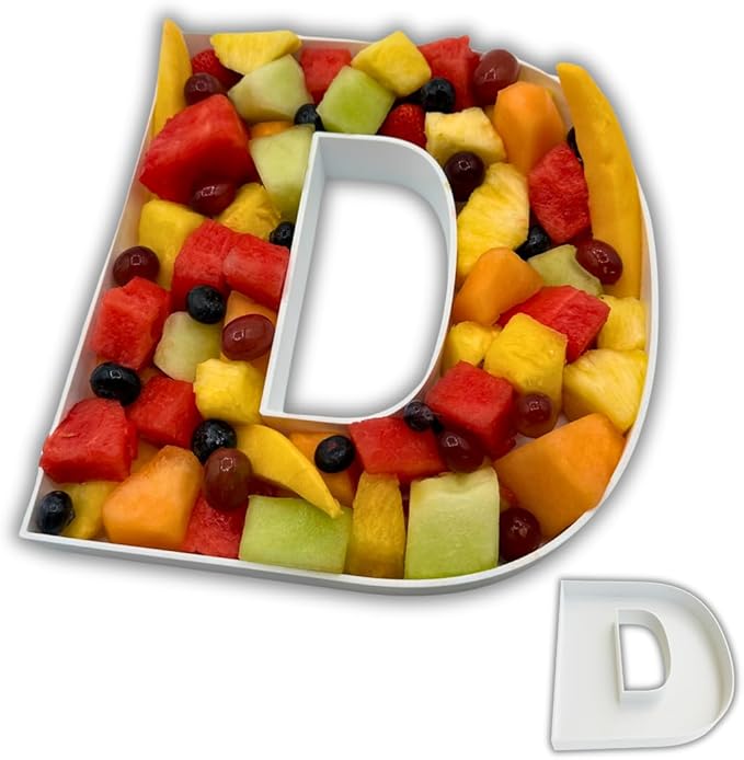 Hard Plastic Reusable Fillable Letters Numbers Serving Trays for Party Decoration (D, White)