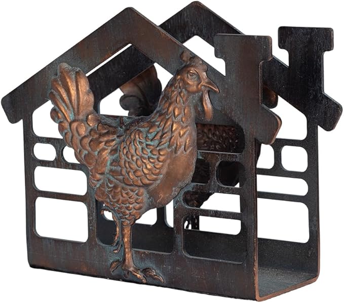 Metal Napkin Holder for Table, Metal Rooster Statue Decor Paper Napkin Holder, Antique Copper Napkin Dispenser with Non-Slip, Napkin Stand Tabletop Gift for Kitchen Dining Room Coffee Shop Bar