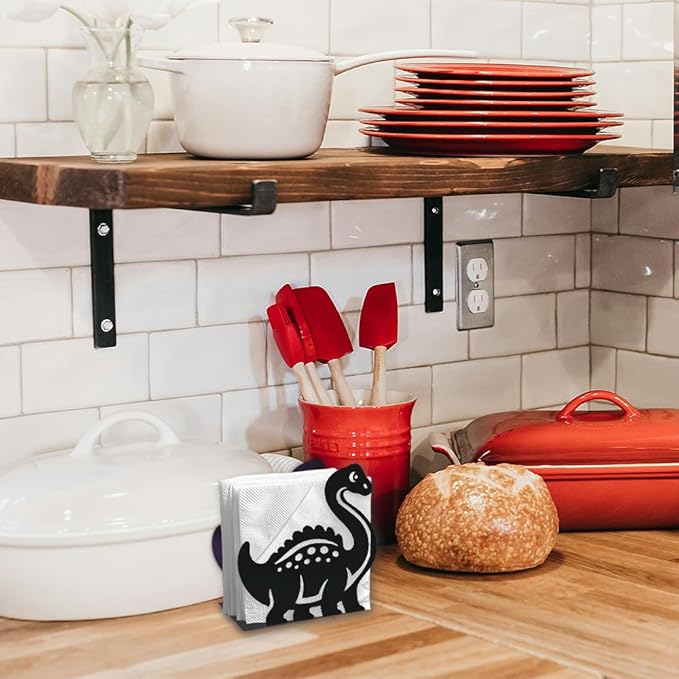 Cartoon Dinosaur Decorative Black Metal Napkin Holder for Table, 4.9" x 4.7" x 1.9" Dinosaur Standing Napkin Holder for Home Kitchen Restaurant Picnic Party Coffee Bar Dining Room