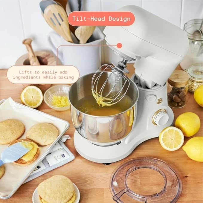 Beautiful 3.5QT 300W Stand Mixer with 12 Speeds, Tilt-Head, Splash Guard & Dishwasher-Safe Accessories, Soft Matte Finish Mixes Up to 5 Dozen Cookies, White Icing