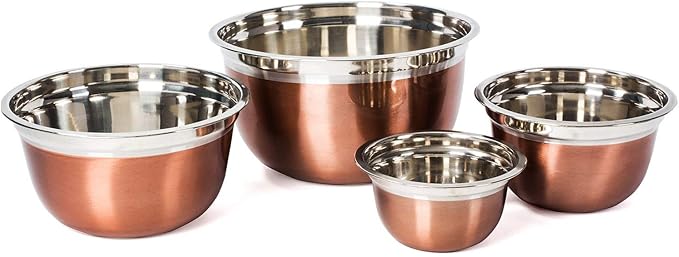 Stainless Steel Mixing Bowls-4 Pc set- Stackable Nesting Bowls - Polished Matte Finish - Cookware Set