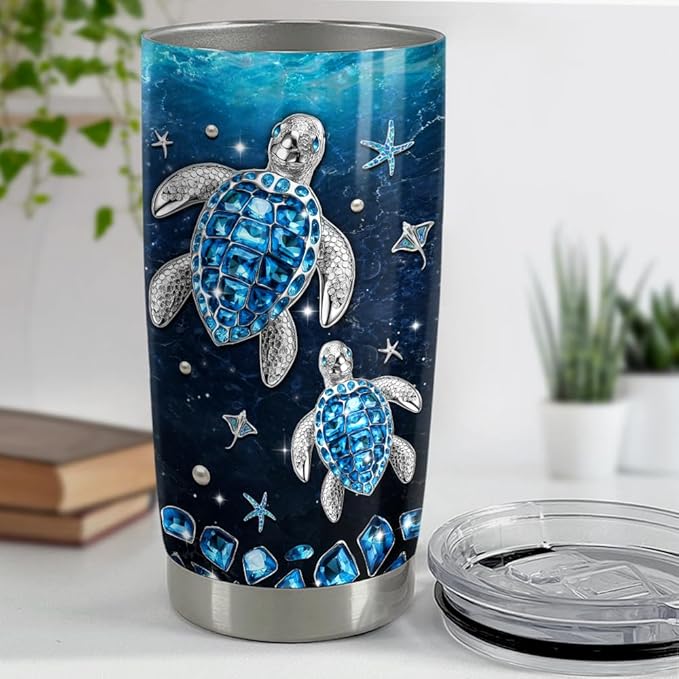 SANDJEST Sea Turtle Tumbler 20oz Stainless Steel Insulated Tumblers Coffee Travel Mug Cup Jewelry Drawings Style Turtles Gifts for Women Girls Teen Gift for Birthday Christmas