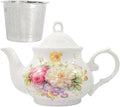 Classic Vintage British Royal Style Ceramic Teapot, 30OZ Large Teapot Perfect for Everyday Gatherings (White, Large)