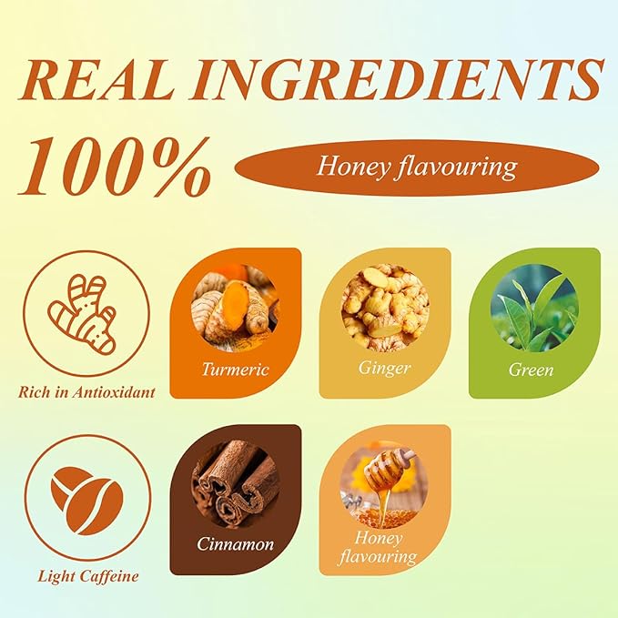 WT WEETEE Turmeric Ginger Green Tea Bags, 100 Count Made Turmeric, Ginger Root, Cinnamon and Honey Flavoring, Natural Caffeinated Spice Tea