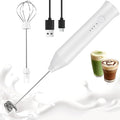 Milk Frother Handheld Rechargeable, Frother Wand Drink Mixer Electric Whisk for Coffee, Detachable With 2 Stainless Whisks, Hand Mixer for Lattes, Matcha, Egg, Gift for Christmas(White)