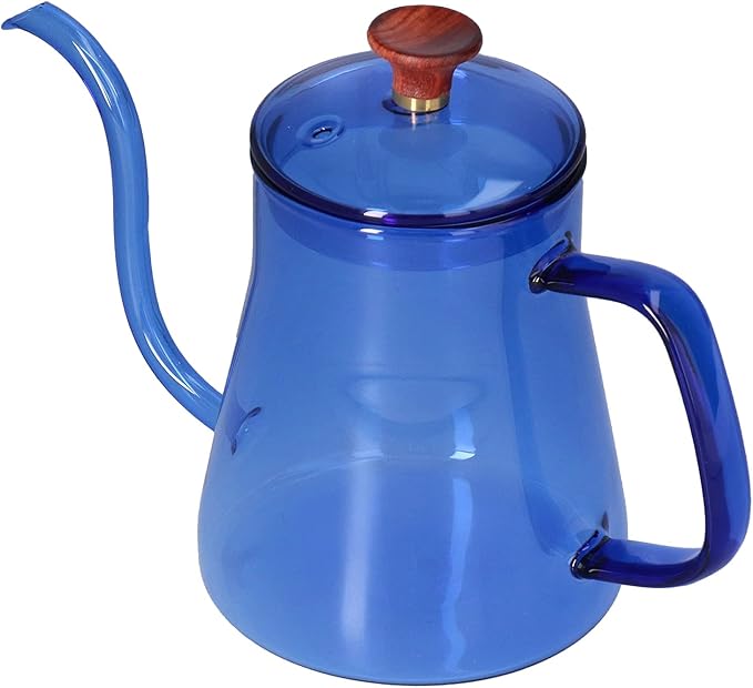 350ml Pour Over Coffee Kettle,Gooseneck Glass Kettle,Tea Kettle Long Spout Kettle Large Capacity Heat Resistant Easy to Clean Long Mouth Coffee Pot with Lid(blue)