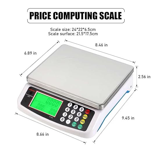 Large Digital Kitchen Scale 30KG Commercial Food Scale 66LB for Baking Bread Meat Stainless Steel Price Computing Scale LCD Display,Prep Counting Scale for Parts and Coins Adapter Included (Black)