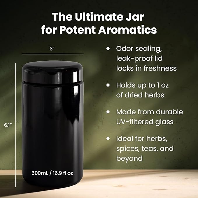 Infinity Jars Classic UV Glass Jar 500ml (17 fl oz) Airtight, Durable Black Refillable Screw-Top Container for Coffee, Spices, Tea, Dried Goods, Kitchen Pantry Jars (5)