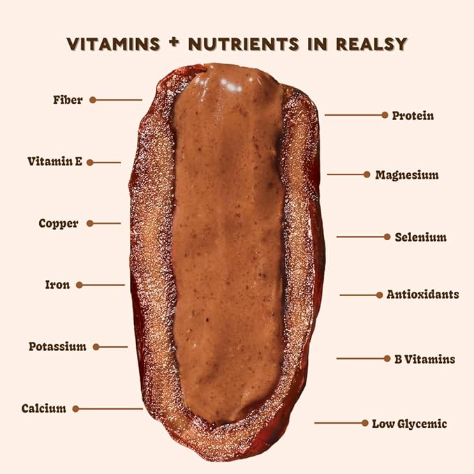 Realsy Chocolate Peanut Butter Filled Medjool Dates, Organic Dates with No Sugar Added, Gluten-Free, Vegan, Good Source of Fiber, Low Glycemic Index, All Natural Healthy Snack, (10 Pack)