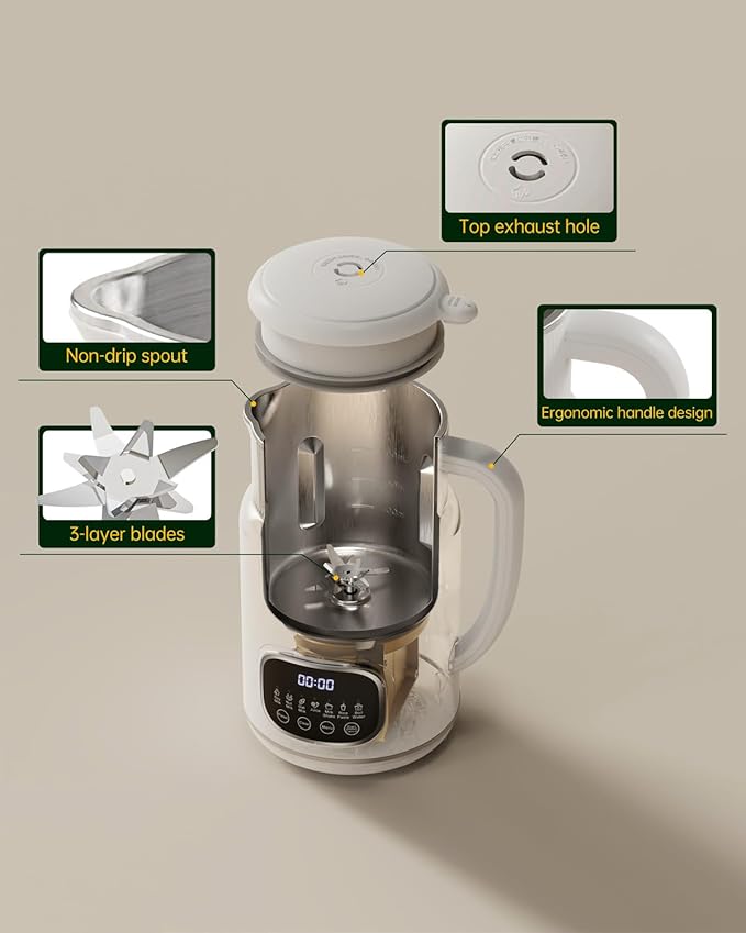 KDV 8 in 1 Nut Milk Maker Machine,32oz Automatic Soy Milk Maker Blender for Almond, Oat, Coconut, Plant-Based & Non-Dairy Milks/Beverages with Delay Start/Boil Water/Keep Warm