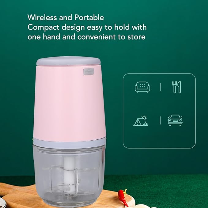 300ML Mini Food Processor, Cordless Electric Food Chopper for Vegetables Fruits Meat, Baby Food Preparer Includes Blade, Container and Charging Cable (Rosa)