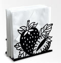 Strawberry Decorative Black Metal Napkin Holder for Table, 5.3" x 4.4" x 1.9" Strawberry Fruit Standing Napkin Holder for Home Kitchen Restaurant Picnic Party Coffee Bar Dining Room