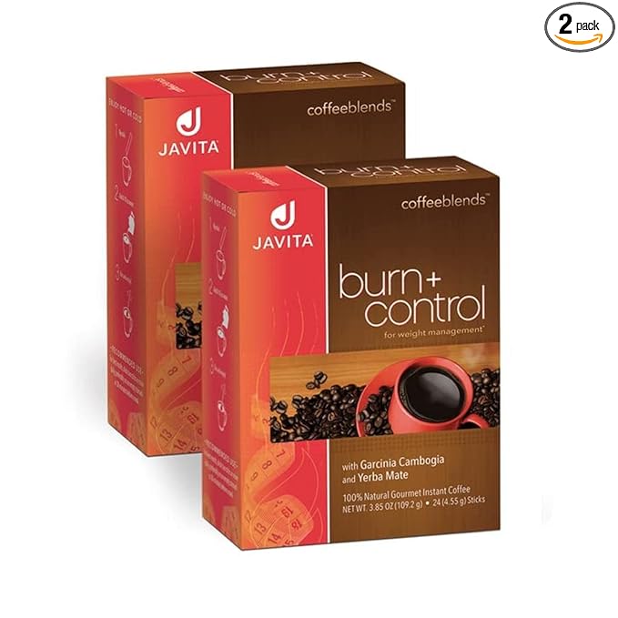 Burn + Control Instant Coffee – Smooth Arabica Blend with Garcinia & Yerba Mate – Supports Metabolism & Daily Energy – Convenient Slim-Style Coffee Mix (2 box/48 serv.)