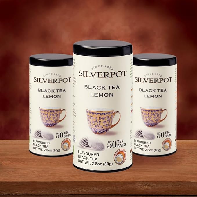 Silverpot Black Tea & Lemon - 50 Round Tea Bags | Farm-Direct | Caffeinated, Refreshing Citrus | Reusable Tin