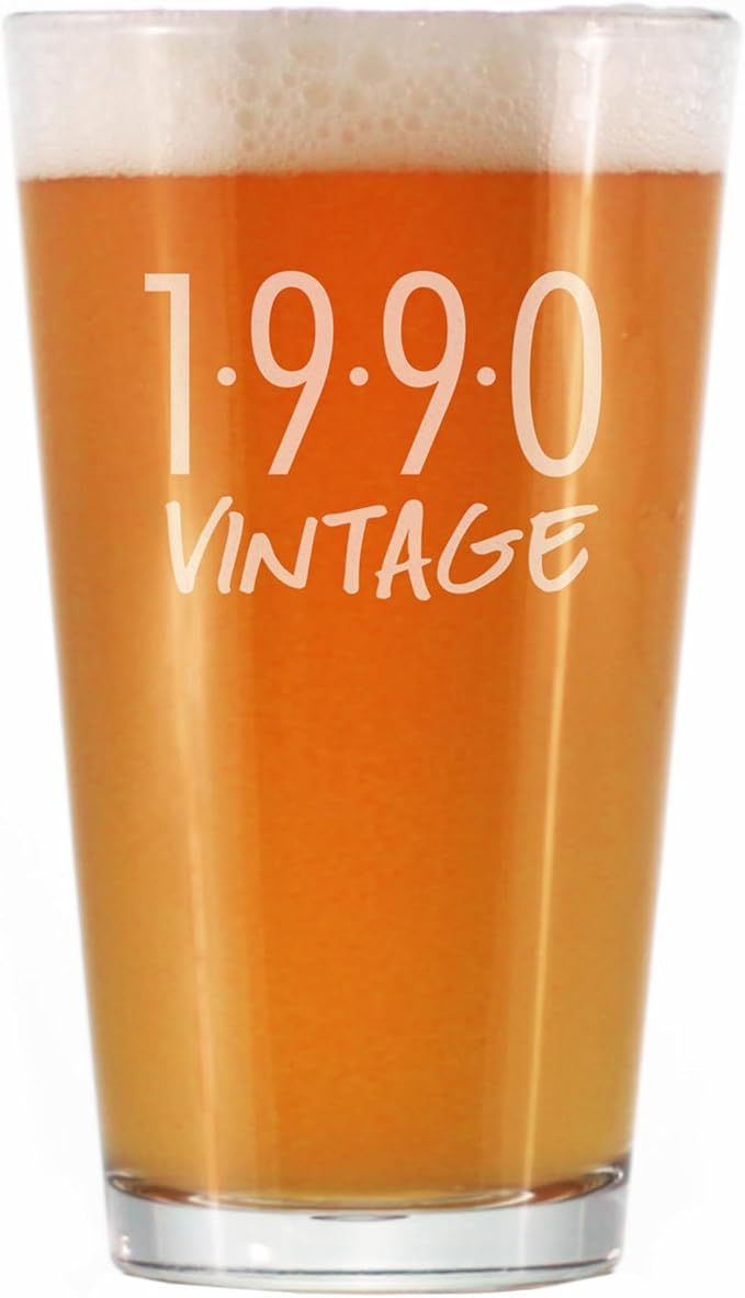 Vintage 1990 Pint Glass for Beer - 35th Birthday Gifts for Men or Women Turning 35 - Fun Bday Party Decor - 16 oz