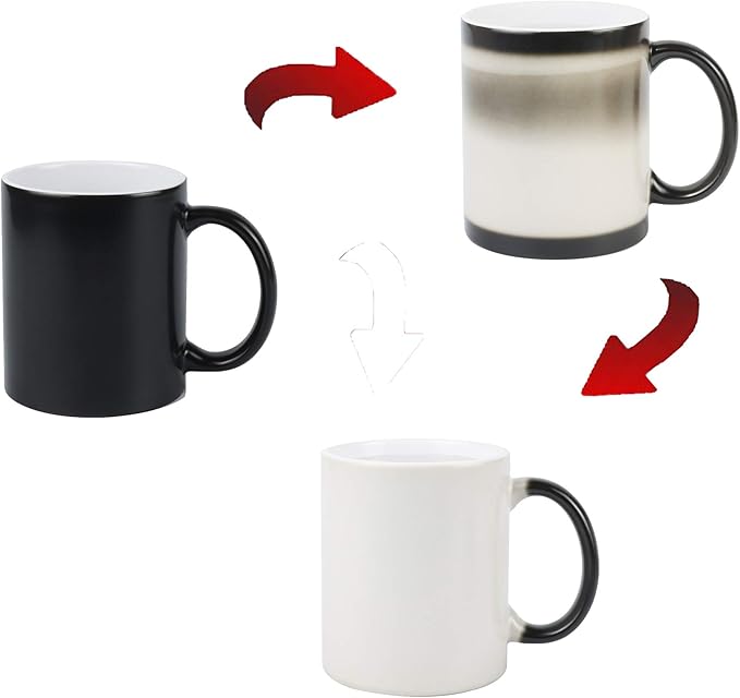 11oz Color Changeable Sublimation Mug 3 Assorted Colors of Black, Blue and Red, Packed in White Box, Case of 6