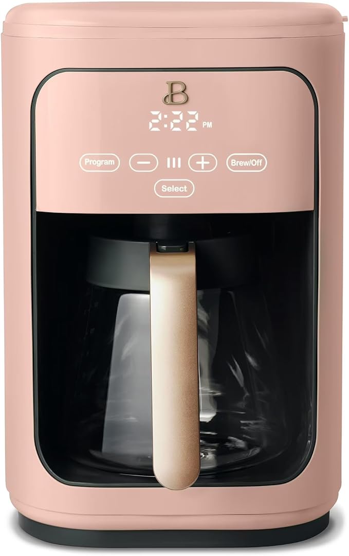 Beautiful 14-Cup Programmable Drip Coffee Maker with Touch Display - Automatic Coffee Machine with Timer for Home & Office - by Drew Barrymore (Rose)