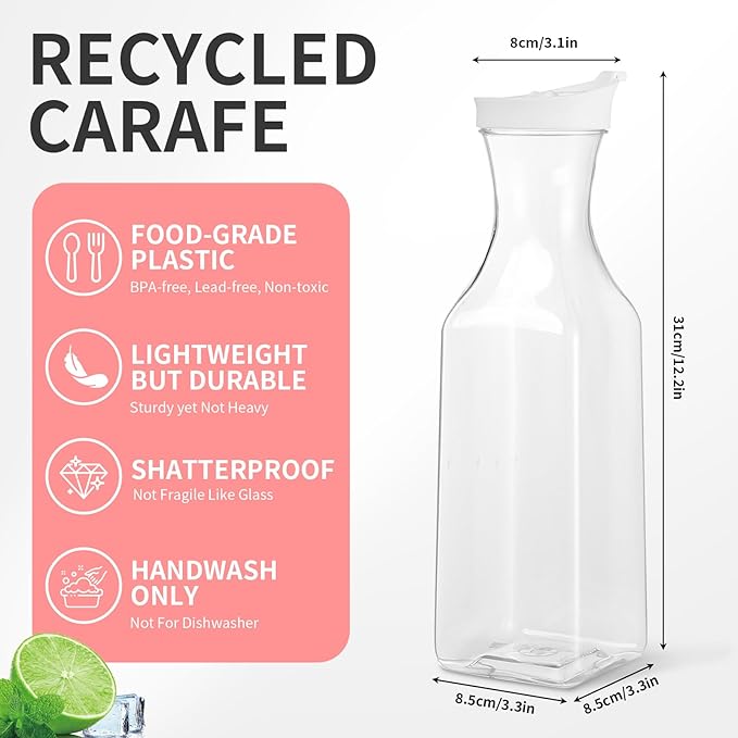 50 oz Plastic Carafe with Lid,4pcs Clear Beverage Milk Drink Container Square Base Clear Water Juice Holder for Mimosa Bar
