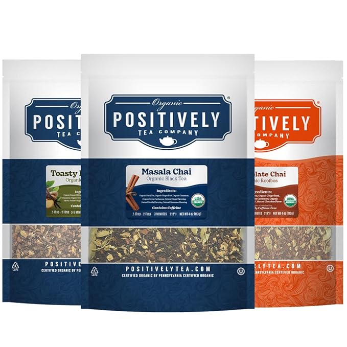 Organic Positively Tea Company, Chai Tea Sampler, Loose Leaf, 4 Ounce, 3 Pack