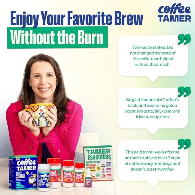 Coffee Tamer Acid Reducer – 50 Packets – Transforms Regular Coffee to Low Acid – All-Natural Minerals – Reduces Acidity by 90% – Keto Friendly, Sugar Free, Non-GMO