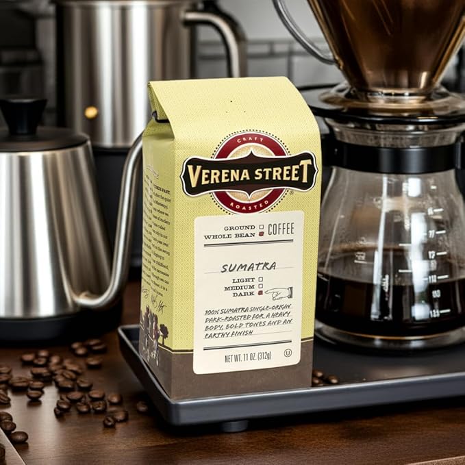 Verena Street 5 Pound Whole Bean Coffee, Dark Roast, 100% Sumatra Single Origin, Rainforest Alliance Certified Arabica Coffee