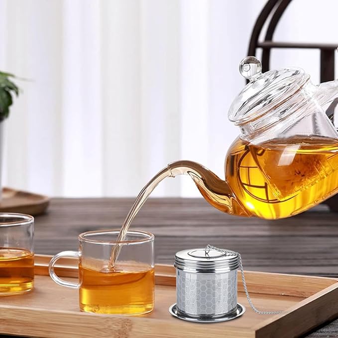 Tea Infuser Tea Strainer for Loose Tea, Stainless Steel Tea Ball with Chain Hook and Drip Tray, Extra Fine Mesh Tea Filter for Brew Tea, Spices & Seasonings (1Pack，2.95in）