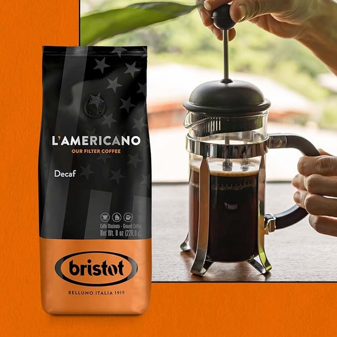 Bristot L’Americano Decaf Filter Coffee – Decaf Ground Coffee – Medium Roast – For Pour-Over, French Press & Drip Coffee – 8 oz – 226.8 g