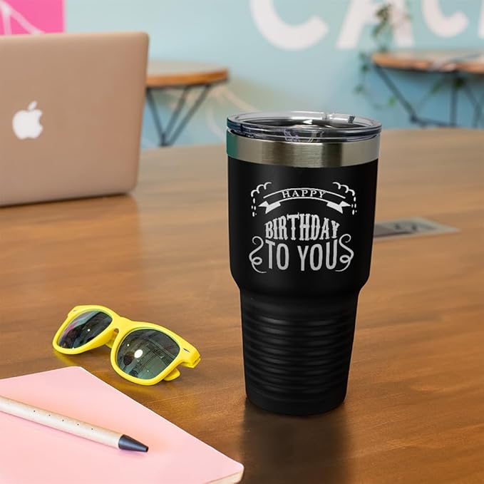 Tumblera Tumblers Travel Mugs Happy Birthday to You A Alphabet & Monograms Birthday Insulated Drinkware Personalized Tumbler Cups Coffee Tumbler Engraved Stainless-Steel 30 Oz Navy Design Only