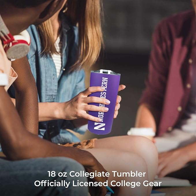 Campus Colors NCAA Stainless Steel Tumbler perfect for Gameday - 18 oz - Double Walled - Keeps Drinks Perfectly Insulated (Northwestern Wildcats - Purple)