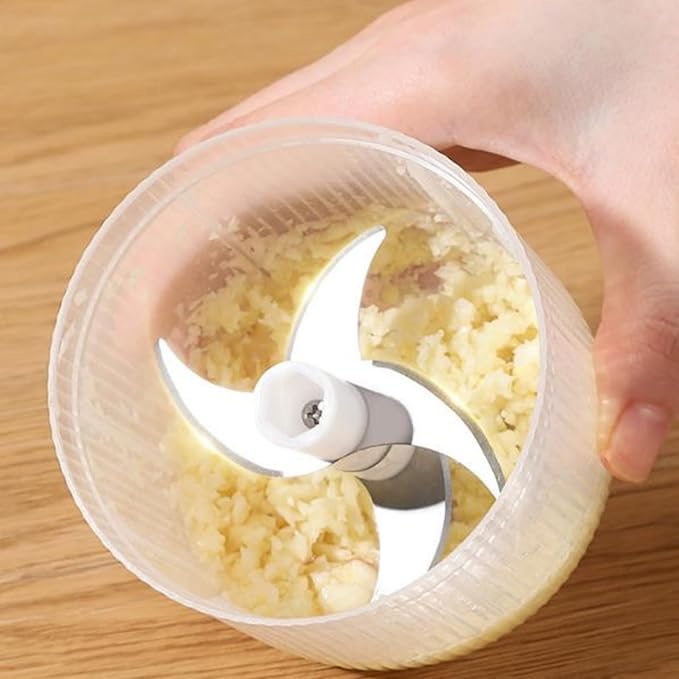 Electric Garlic Chopper,Mini Portable Veggie Choppers, 250ml Portable Electric Mini Food Chopper with 4 Sharp Blade, Cordless Food Processor for Ginger (White+Blue)