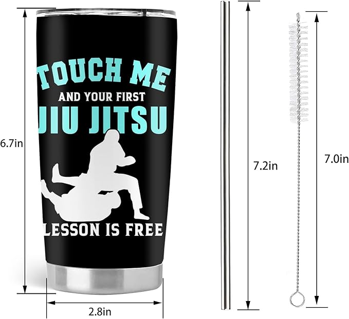 Jiu Jitsu Gifts, BJJ Brazilian Gifts, 20oz Stainless Steel Tumbler with Lid Straw