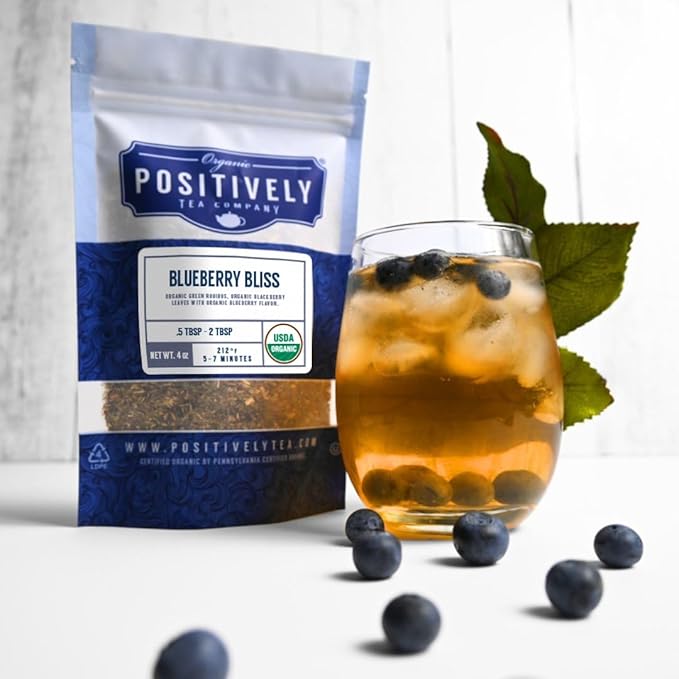 Organic Positively Tea Company, Blueberry Bliss Rooibos Tea, Loose Leaf, 16 Ounce