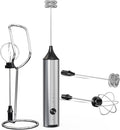 Handheld Milk Frother Wand Rechargeable with Stand - Stainless Steel Double Whisk Milk Frother Handheld -Coffee Stirrers Electric Drink Mixer - Coffee Frother