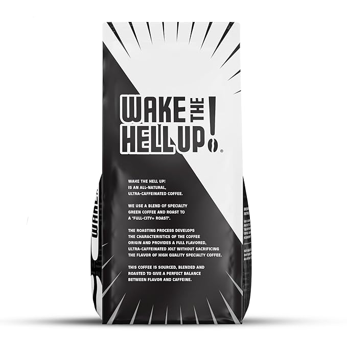 Wake The Hell Up! 1lb Ultra-Caffeinated Cannoli Ground Coffee, Low Acid, Medium-Dark Roast