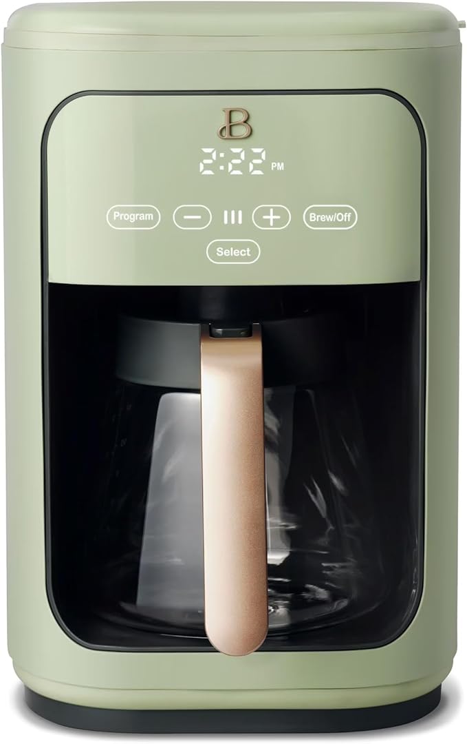 Beautiful 14-Cup Programmable Single Serve Drip Coffee Maker with Touch Display - Automatic Coffee Machine with Timer for Home & Office - by Drew Barrymore (Sage Green)