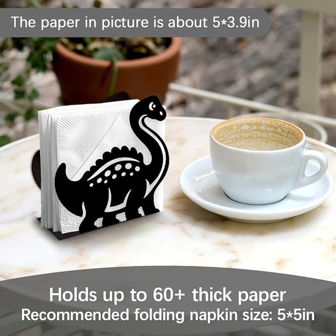 Cartoon Dinosaur Decorative Black Metal Napkin Holder for Table, 4.9" x 4.7" x 1.9" Dinosaur Standing Napkin Holder for Home Kitchen Restaurant Picnic Party Coffee Bar Dining Room