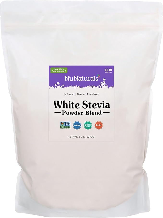 NuNaturals White Stevia Powder Blend, Plant-Based Sugar Substitute, Zero Calorie Sweetener, 5 lbs