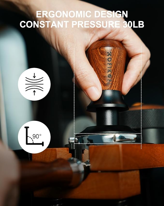58mm Espresso Tamper, Coffee Tamper with 30lbs Spring Loaded, Espresso Coffee Tamper with Stainless Steel Ripple Base and Rosewood Handle Fits for E61,Breville and All 58mm Espresso Machines