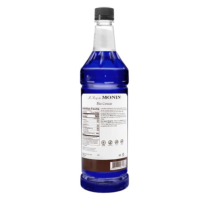 Monin - Premium Blue Curacao Syrup | Iconic Blue Hue & Zesty Sweetness for Cocktails & Creations | No Artificial Flavors Or Preservatives (BPA Free Bottle, 33.8 fl oz)