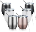 COMOOO Stainless Steel Wine Tumbler with Lid and Straw 12oz Double Wall Vacuum Insulated Travel Tumbler Cup for Coffee, Wine, Cocktails, Champagne (Black White Silver and Rose Gold,6 Pack)