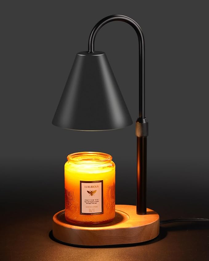 Candle Warmer Lamp With Timer Dimmable, Christmas Birthday Gifts for Women Mom, Modern Candle Lamp, Black Candle Warmer for Jar Scented Candles, Home Decor, Vintage Wax Melt Warmer with 2 Bulbs