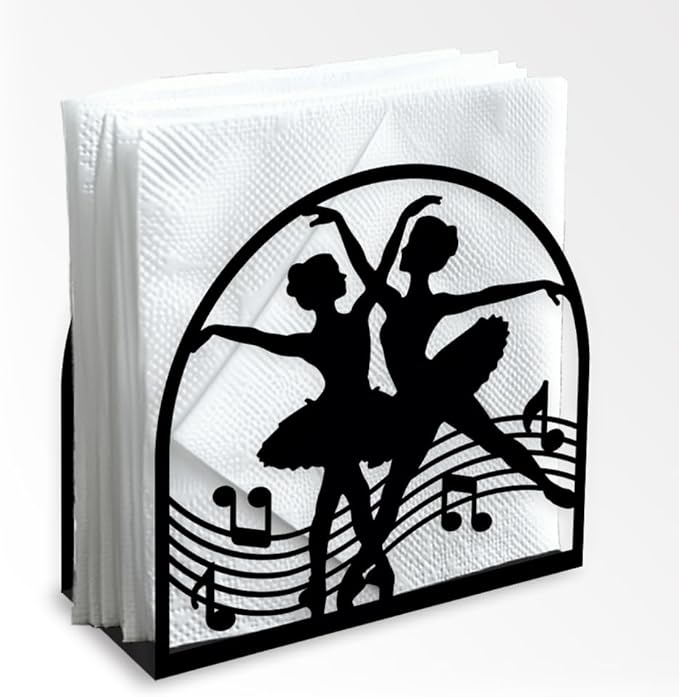Ballerina Decorative Black Metal Napkin Holder for Table, 5.3" x 4.9" x 1.9" Ballet Dancer Standing Napkin Holder for Home Kitchen Restaurant Picnic Party Coffee Bar Dining Room